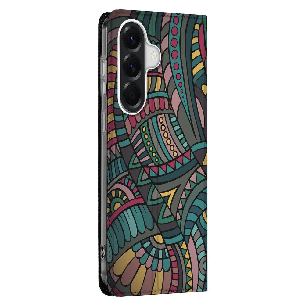 Samsung Galaxy A57 Standcase Hoesje Aztec Aztec-print detail zijkant.