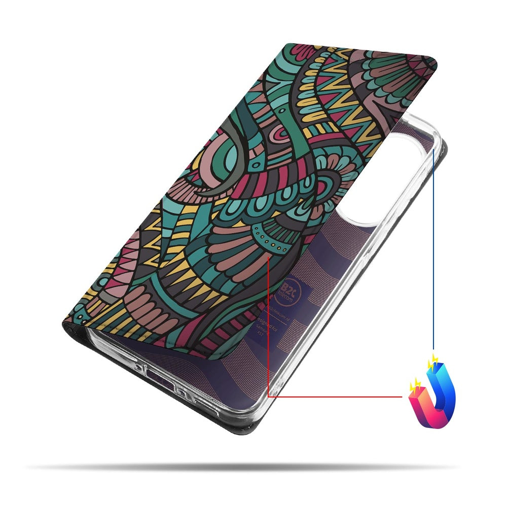 Samsung Galaxy A57 Standcase Hoesje Aztec standcase Aztec-print vooraanzicht.