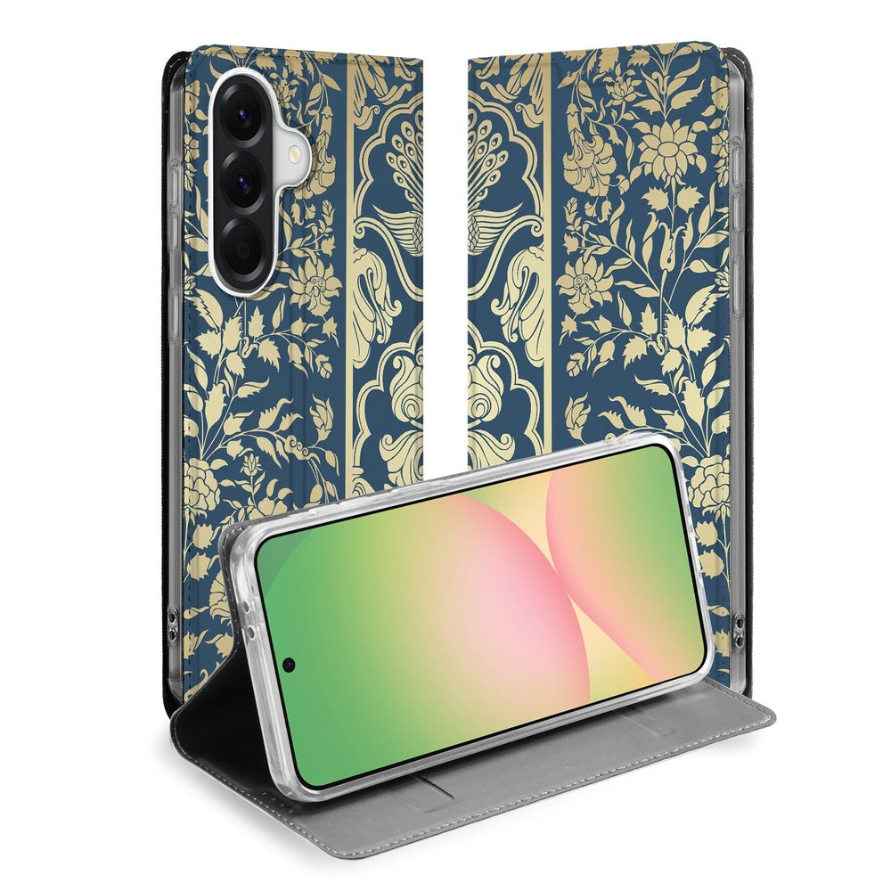 Book Case Samsung Galaxy A57 Beige Flowers Boekhoesje Beige Flowers Vooraanzicht.