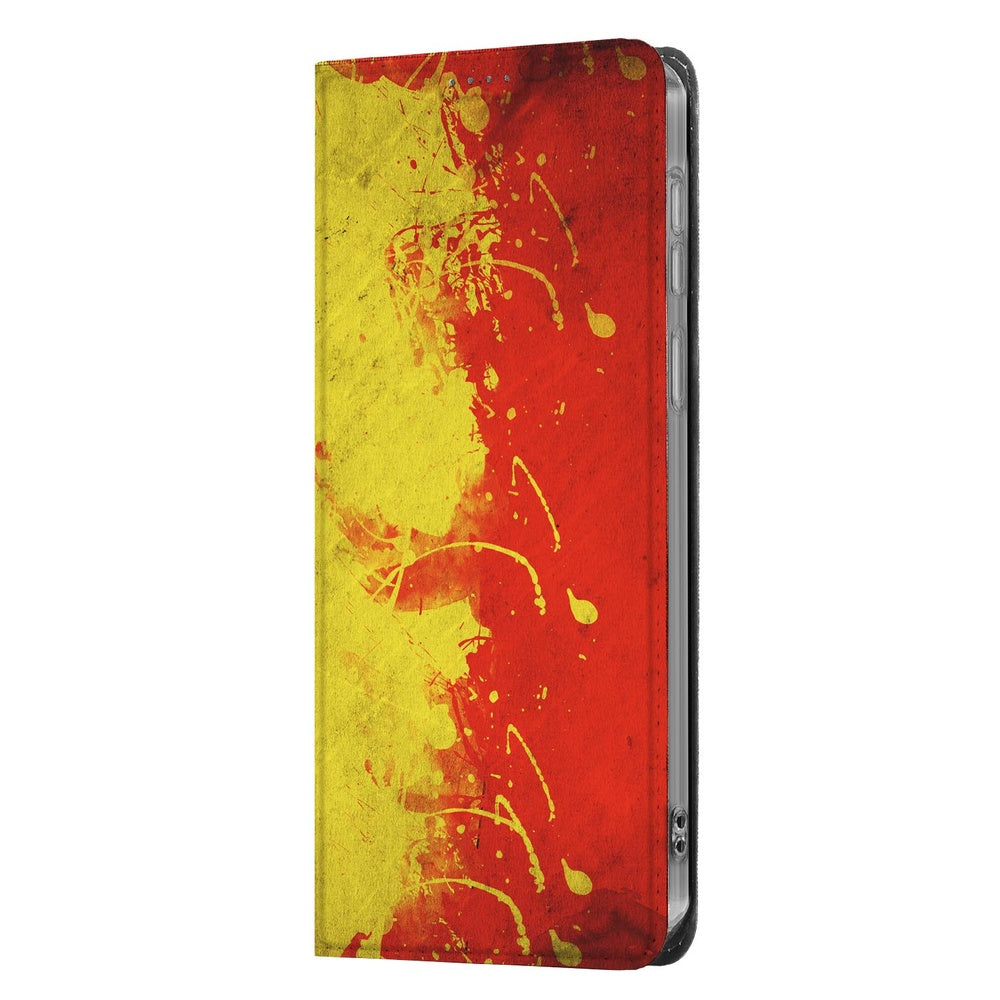 Samsung Galaxy A57 Book Cover Belgie design zwart geel rood staand aanzicht.