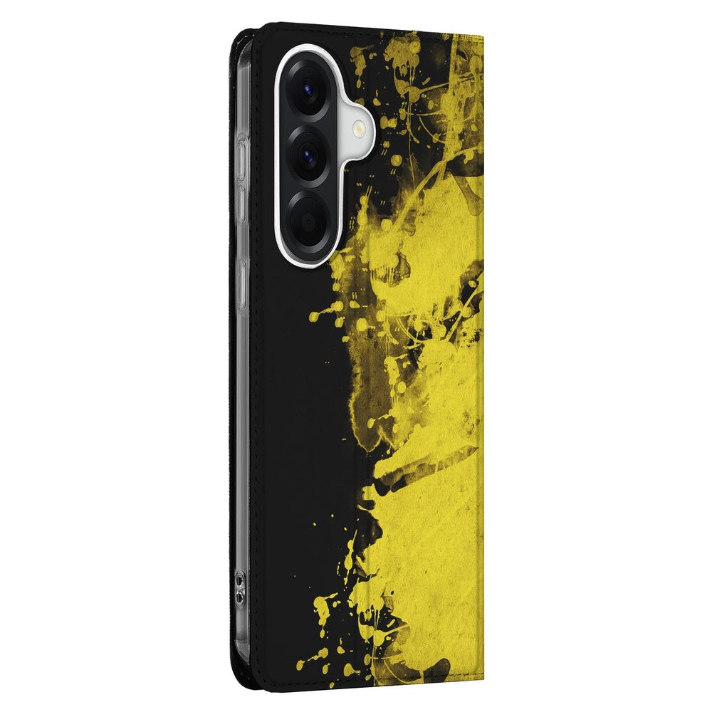Samsung Galaxy A57 Book Cover Belgie design zwart geel vuilnis aanzicht.