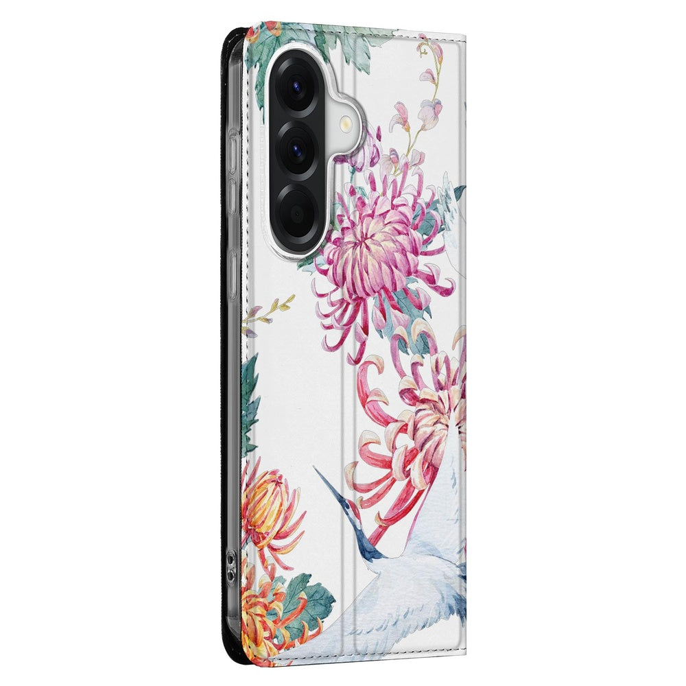 Samsung Galaxy A57 Telefoonhoesje Bird Flowers bloemen en vogels afbeelding zijkant.
