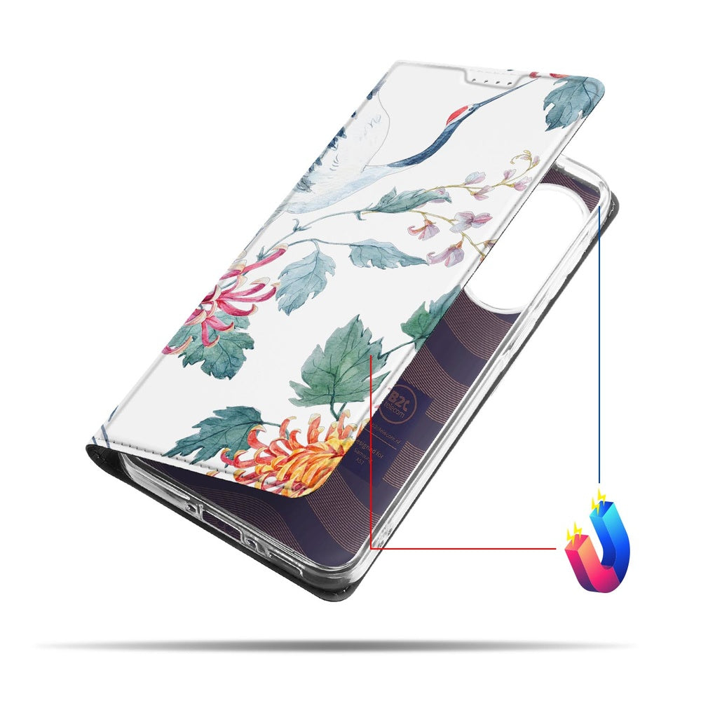 Samsung Galaxy A57 Telefoonhoesje Bird Flowers design kleurrijke bloemen vogels vooraanzicht.