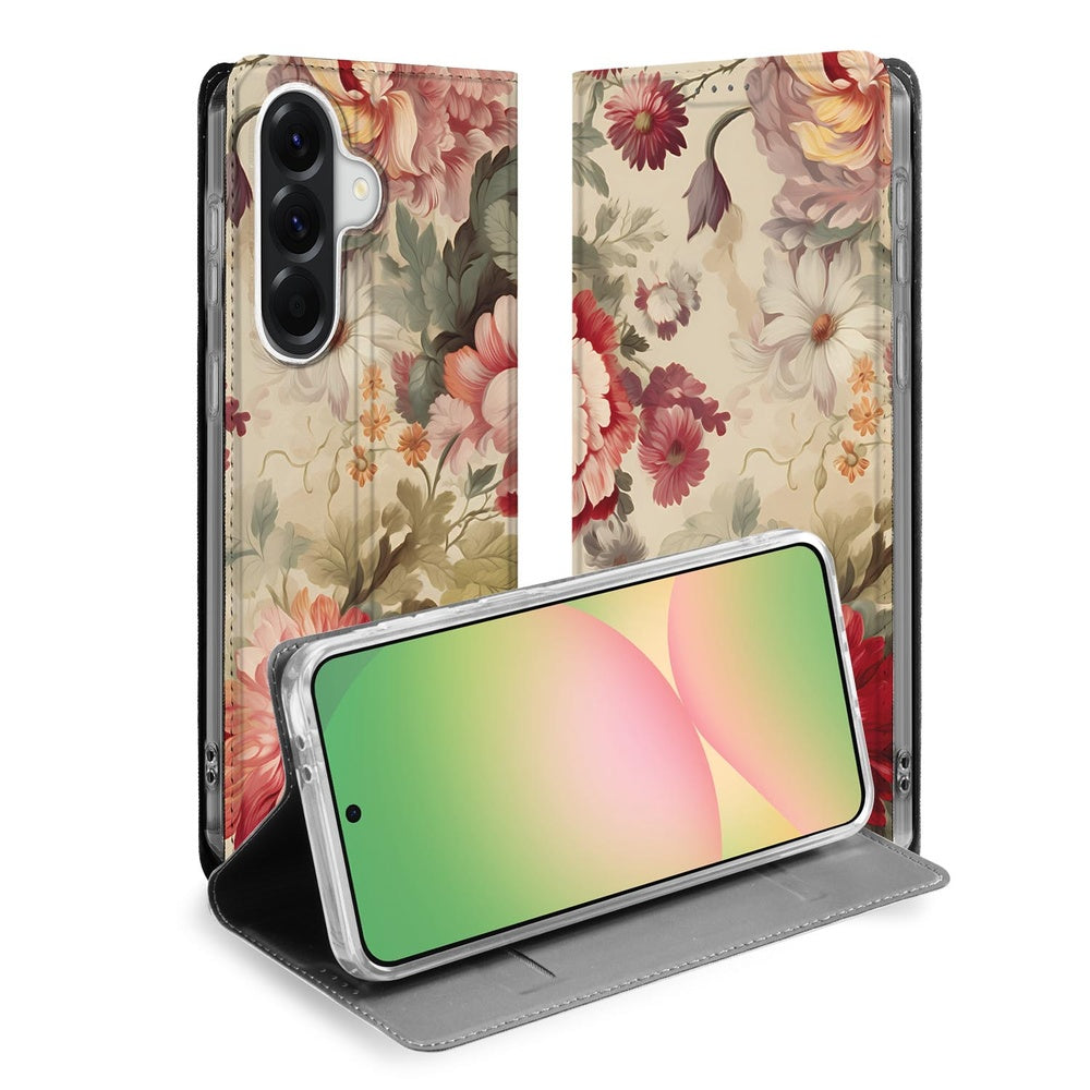 Samsung Galaxy A57 Flip Style Cover Bloemen vooraanzicht.