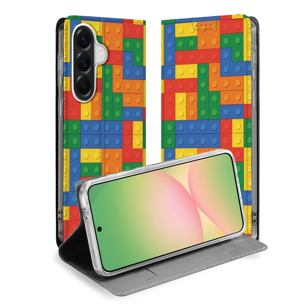 Samsung Galaxy A57 Book Case Blokken Boekhoes Legoblokken-Print Vooraanzicht.