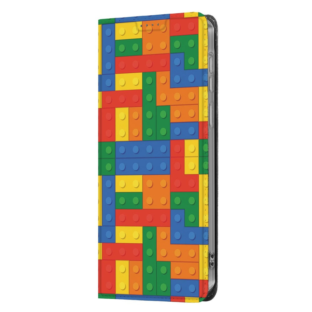Samsung Galaxy A57 Book Case Blokken Boekhoes Legoblokken-print Vooraanzicht.