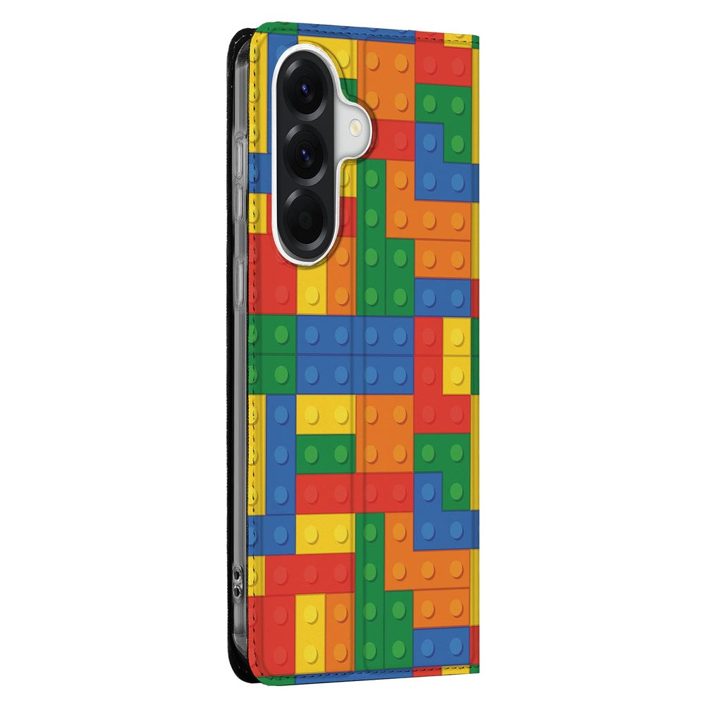 Samsung Galaxy A57 Book Case Blokken boekhoes Legoblokken-print zijaanzicht.