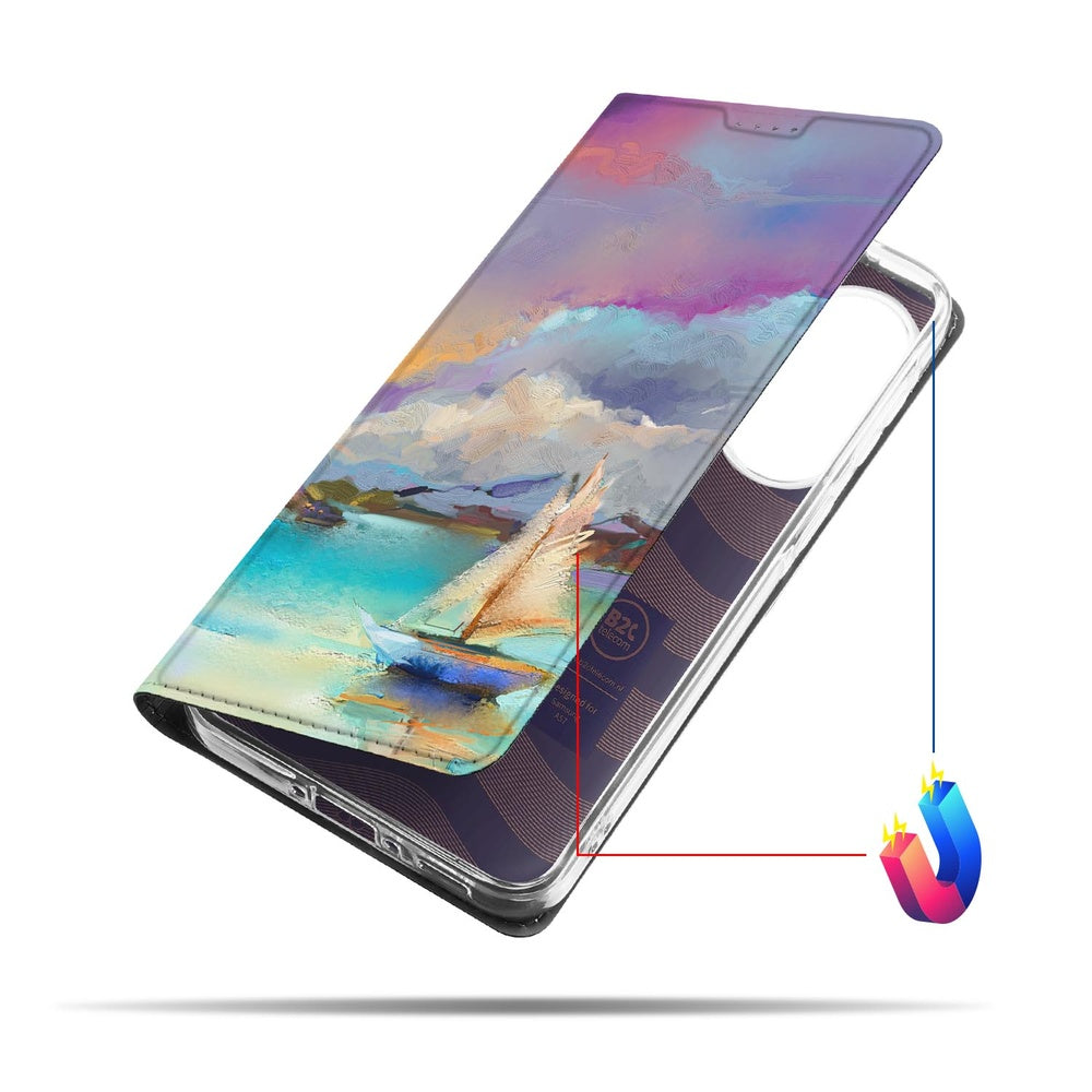 Samsung Galaxy A57 Book Cover Boat bootdesign zeestemming voorraad. Detail aanzicht.