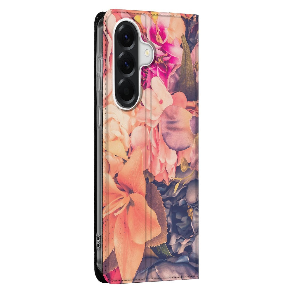 Samsung Galaxy A57 Bookcase Bosje Bloemen Stand Case Bloemenprint Zijkant.