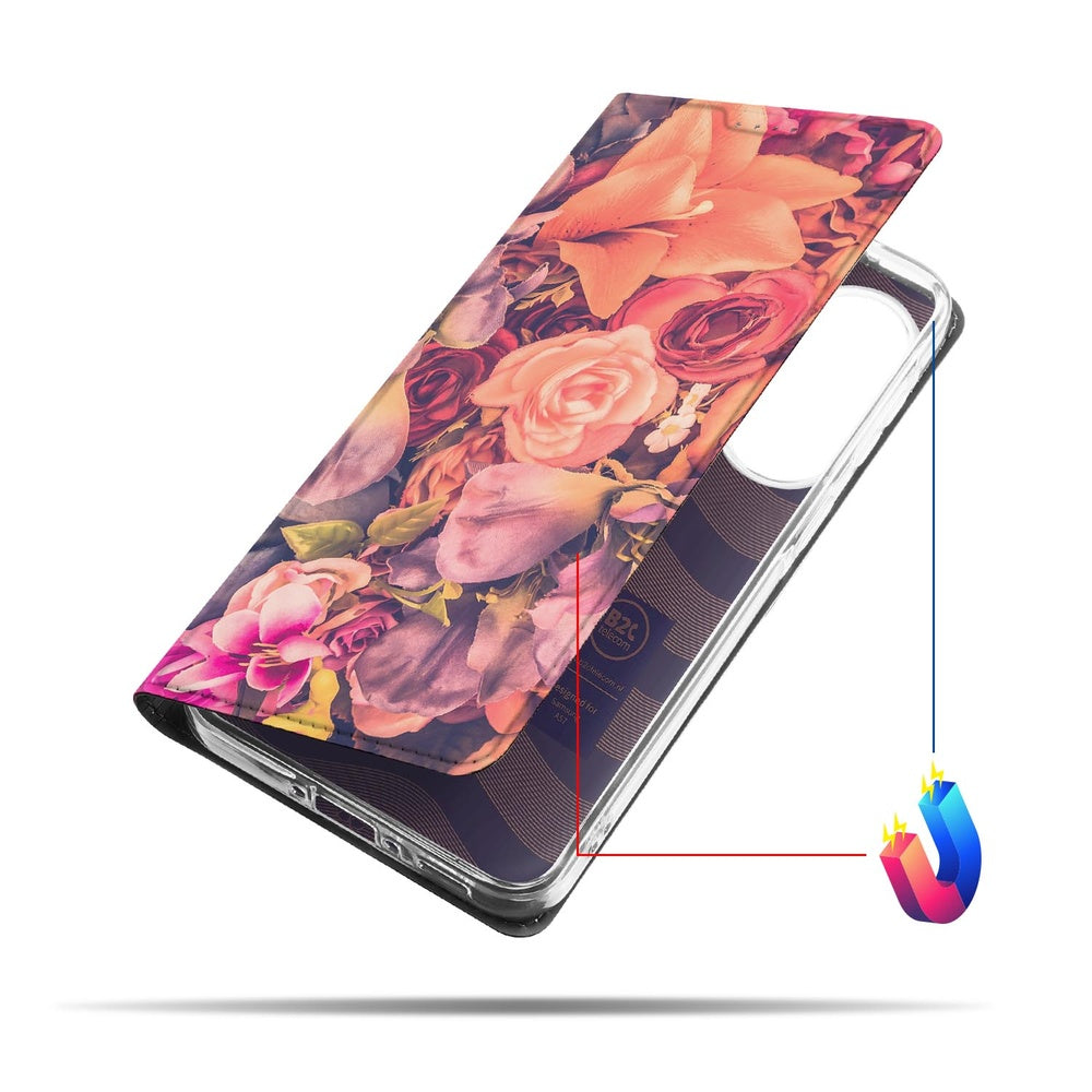 Samsung Galaxy A57 Bookcase Bosje Bloemen Buitenkant Aanzicht.