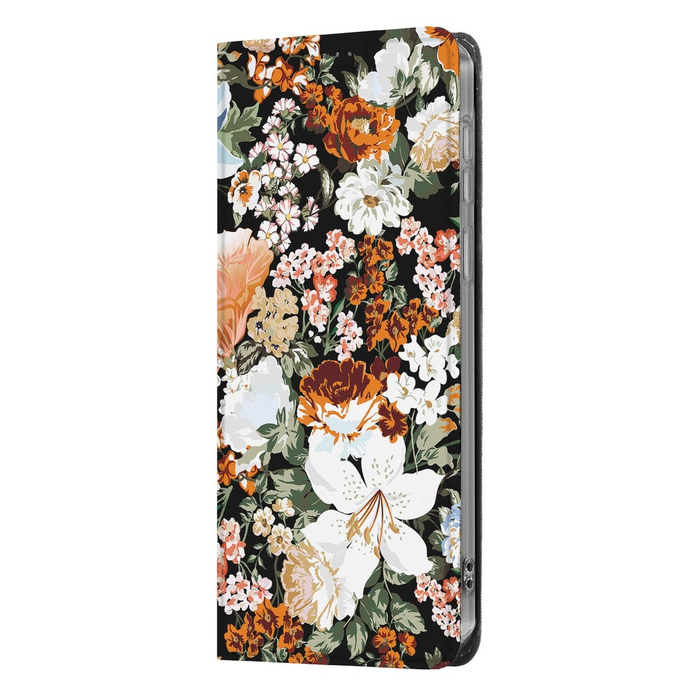 Samsung Galaxy A57 Standcase Hoesje Dark Flowers bloemenprint zijaanzicht.