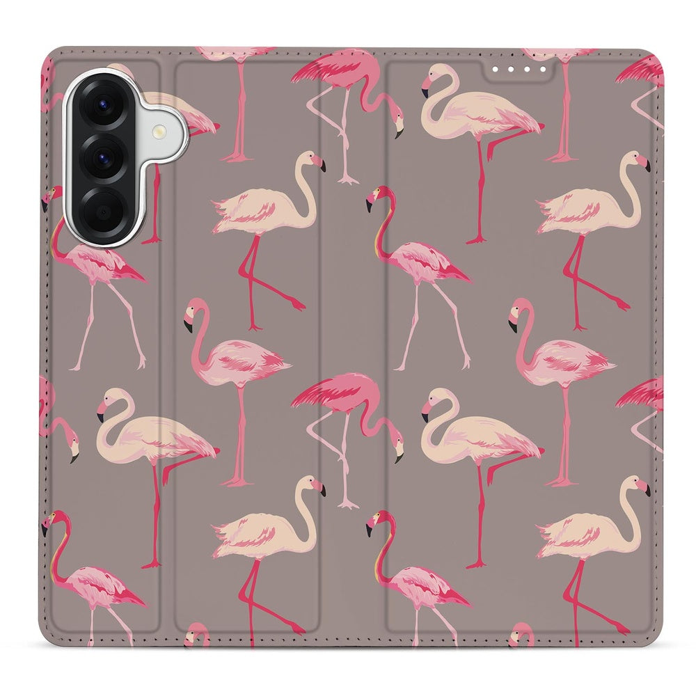 Samsung Galaxy A57 Standcase Hoesje Flamingo flamingo print vooraanzicht.