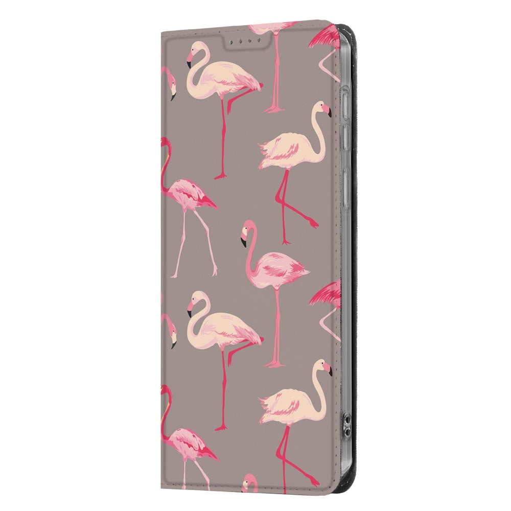 Samsung Galaxy A57 Standcase Hoesje Flamingo flamingo design staande zijaanzicht.