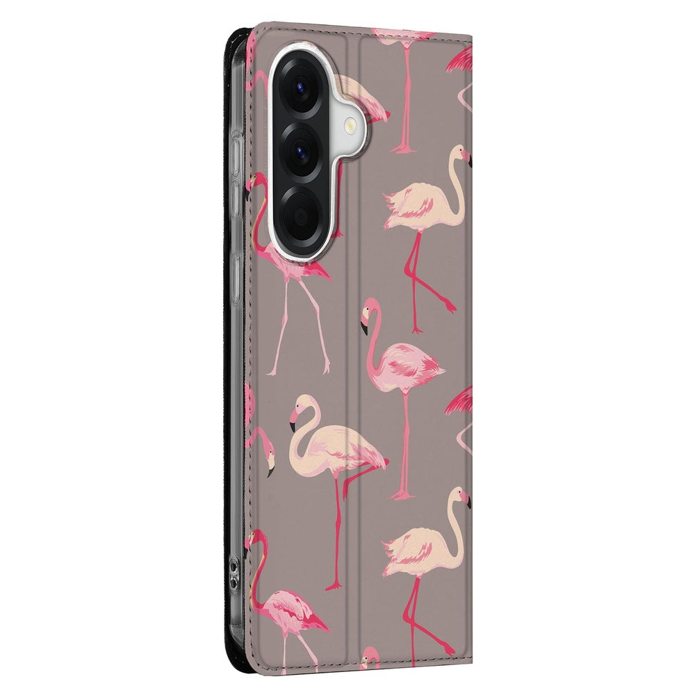 Samsung Galaxy A57 Standcase Hoesje Flamingo flamingo print zijkant.