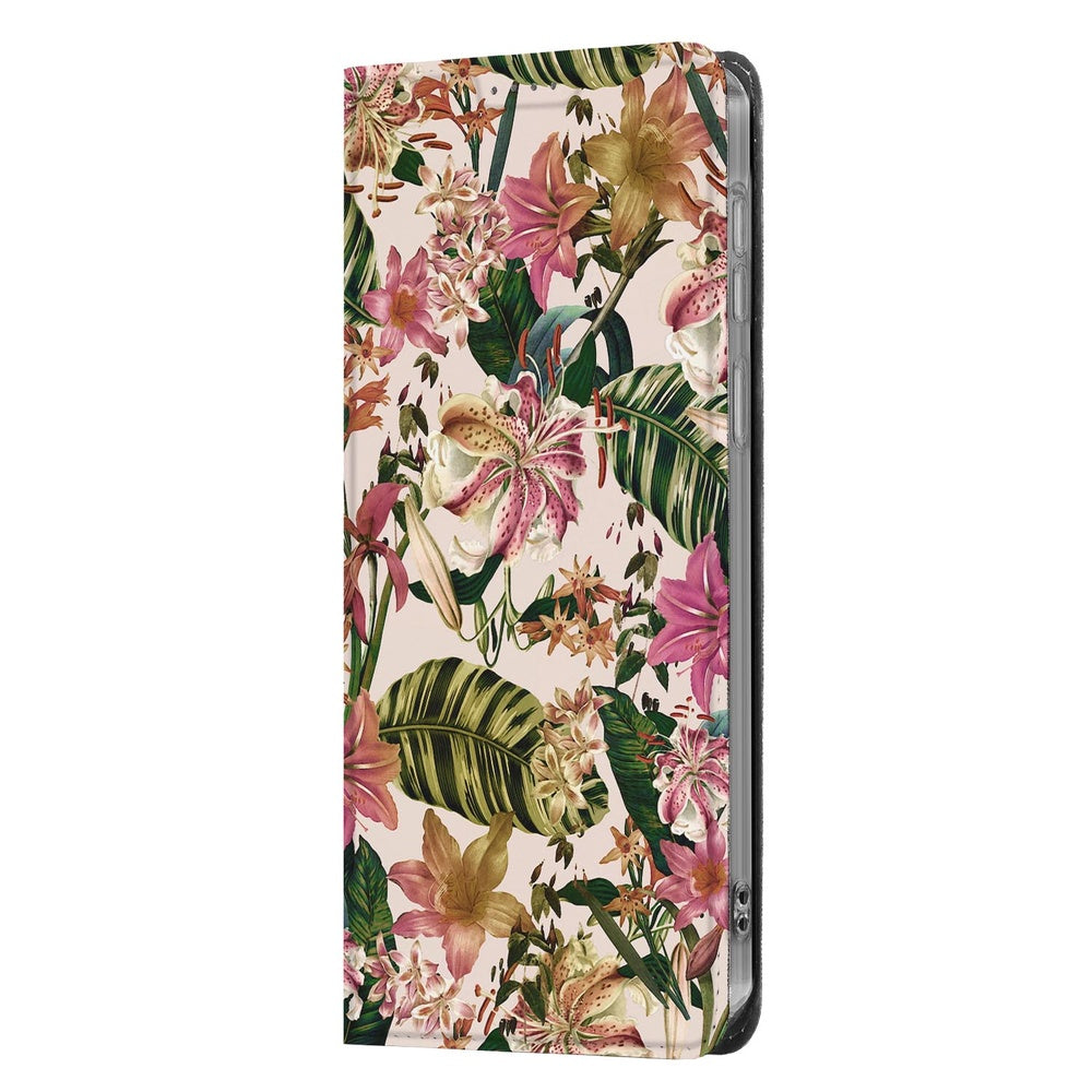 Samsung Galaxy A57 Smart Cover Hoesje Flowers bloemenprint zijaanzicht.
