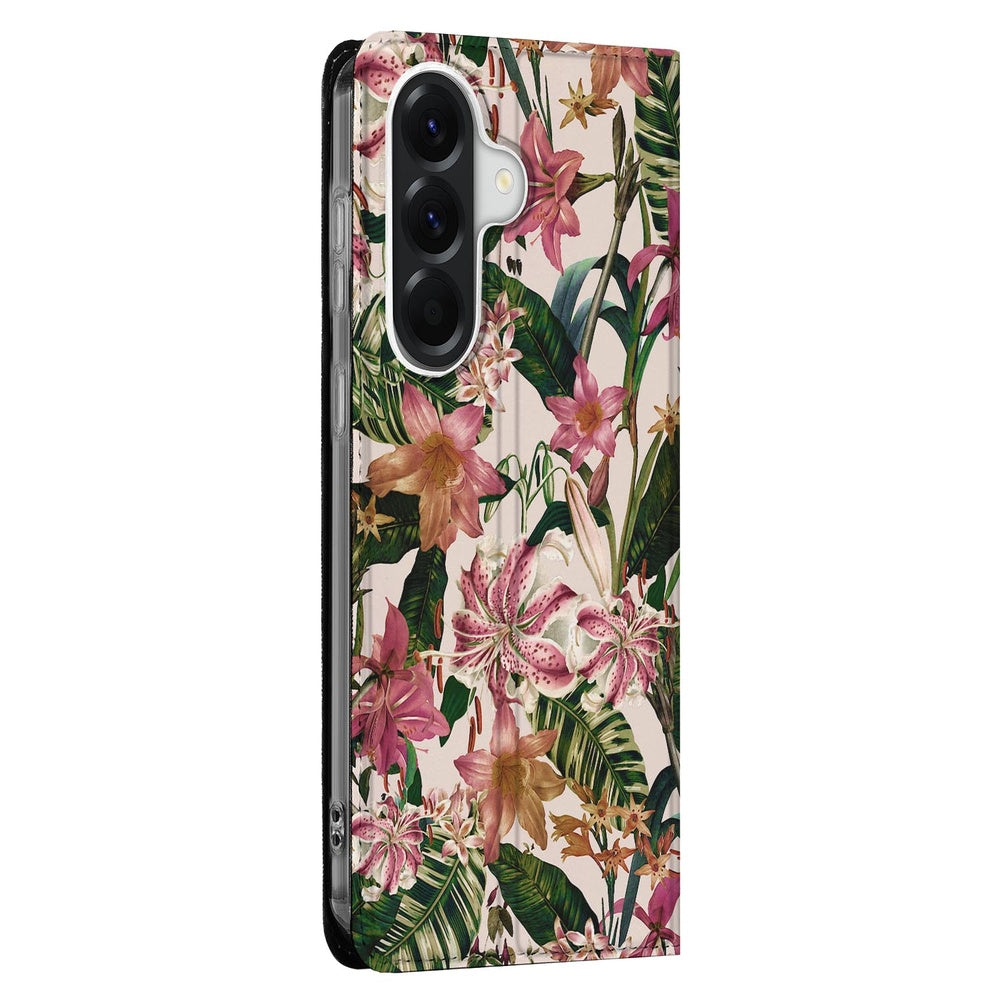 Samsung Galaxy A57 Smart Cover Hoesje Flowers bloemen design zijkant.