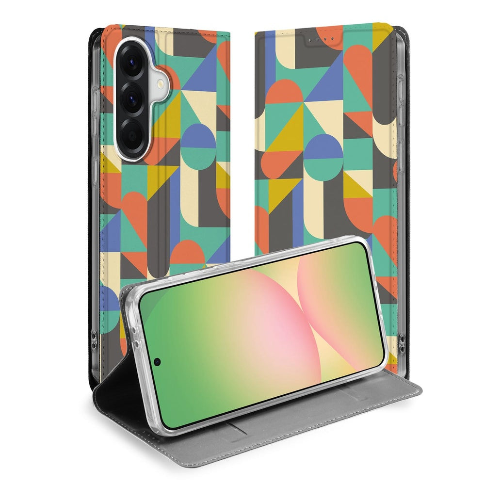 Samsung Galaxy A57 Book Case Funky Retro Boekhoes Funky Retro print Vooraanzicht.
