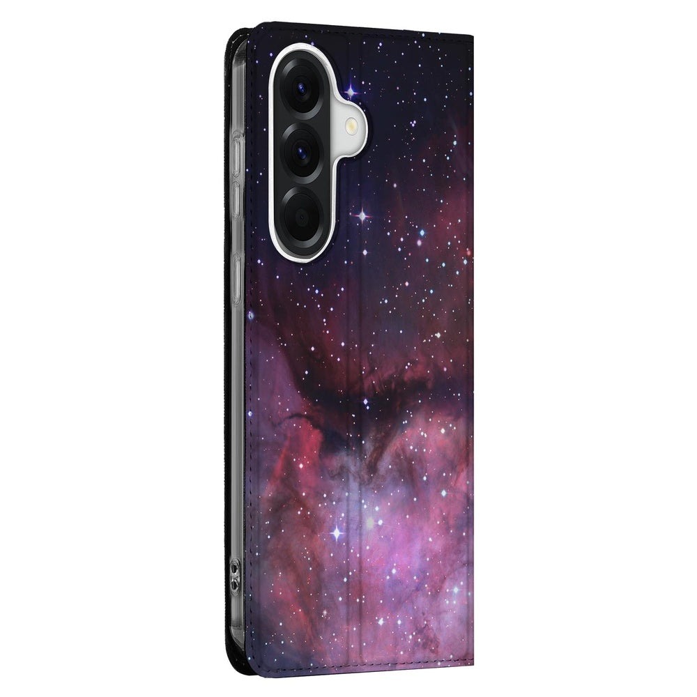 Samsung Galaxy A57 Book Case kosmisch ontwerp zijaanzicht.