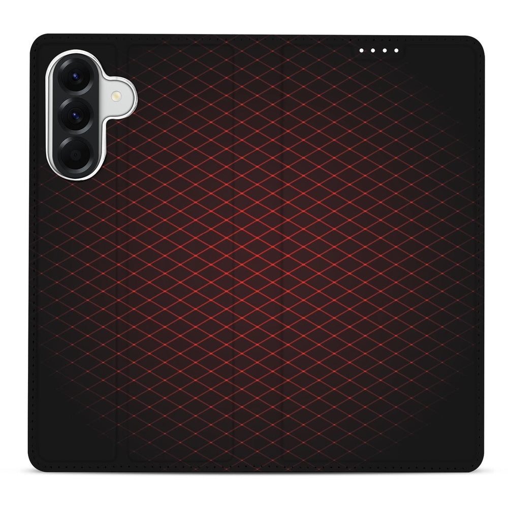 Samsung Galaxy A57 Bookcase Geruit Rood Design zwart-rood patroon Vooraanzicht.