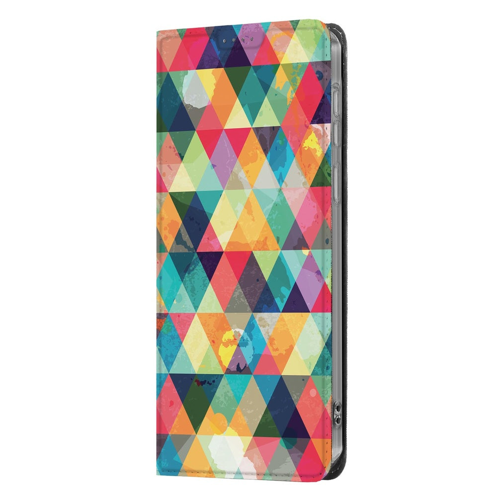 Samsung Galaxy A57 Book Cover Geruit kleurrijke ruitjes zijaanzicht.