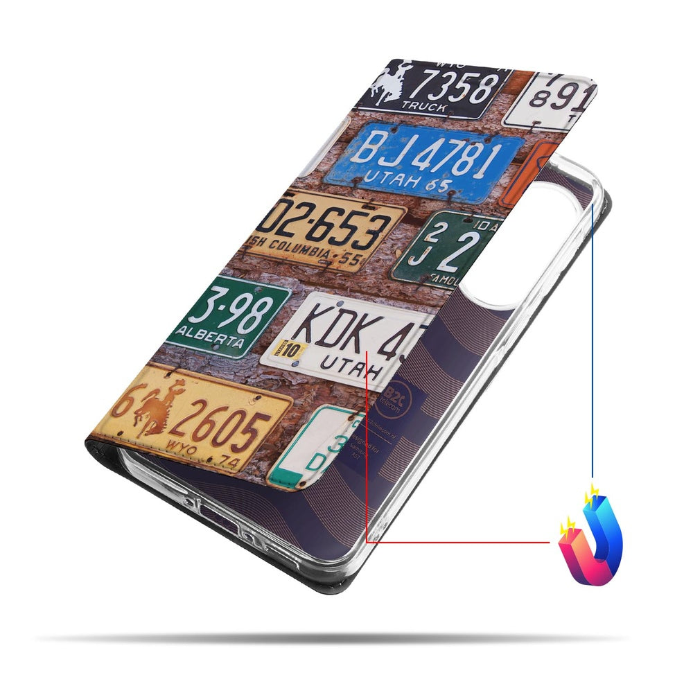 Samsung Galaxy A57 Book Case Kentekenplaten collage detail.