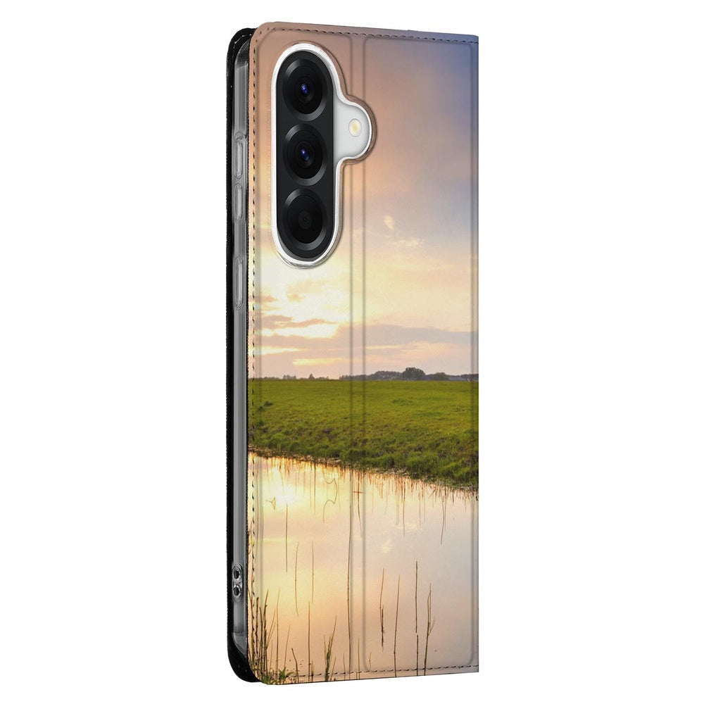 Samsung Galaxy A57 Book Cover Koe zonsondergang ontwerp lifestyle.
