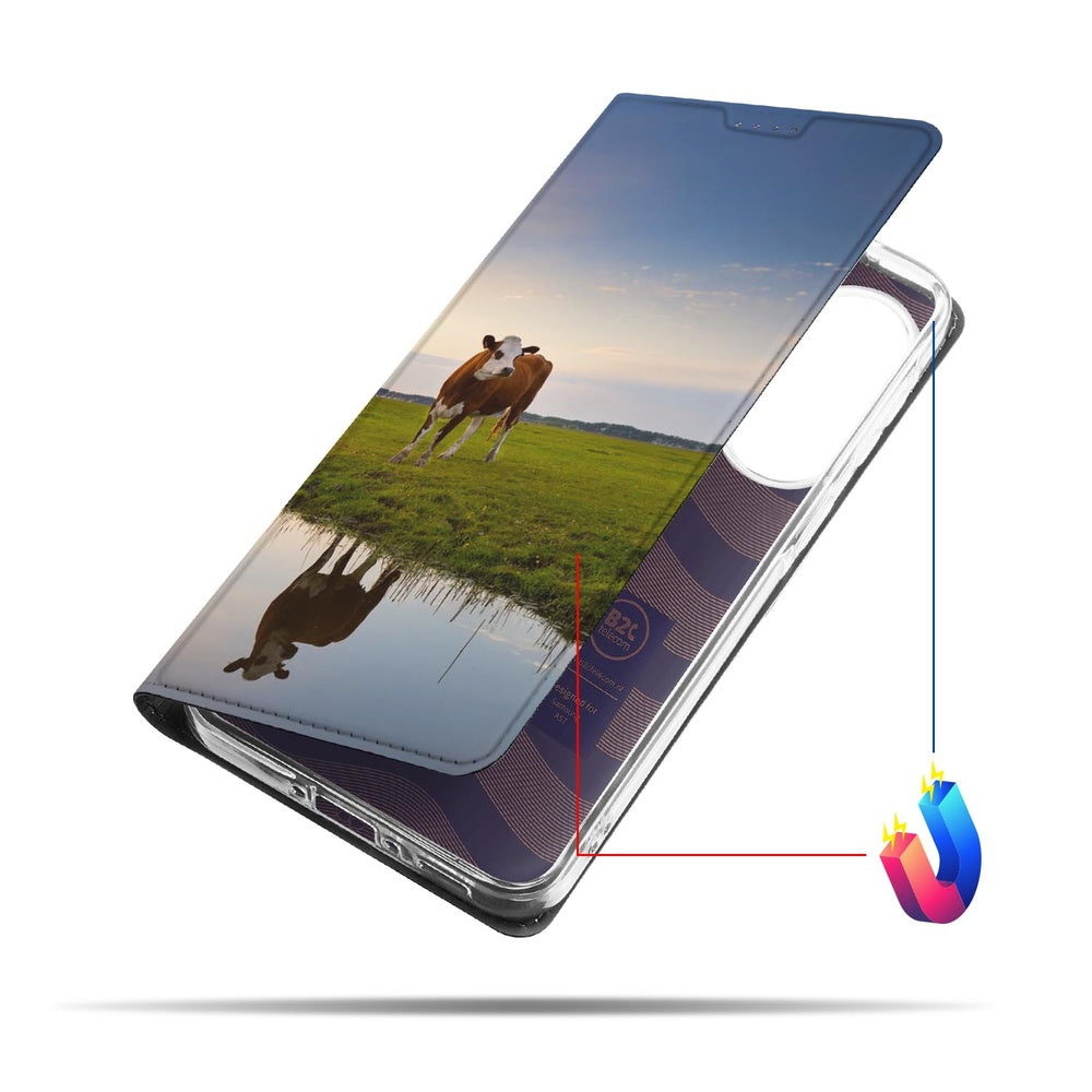 Samsung Galaxy A57 Book Cover Koe zonsondergang vooraanzicht.