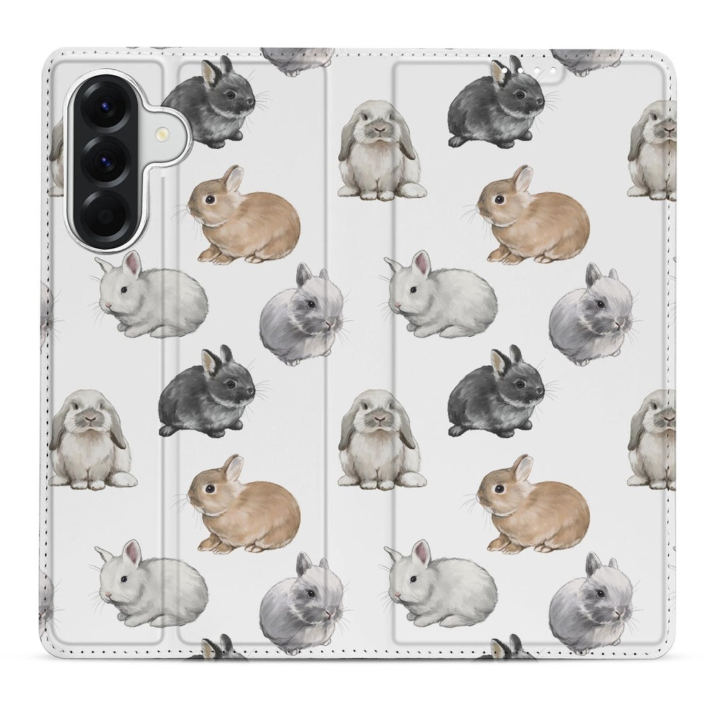 Samsung Galaxy A57 Book Cover Konijntjes bunny-print vooraanzicht.