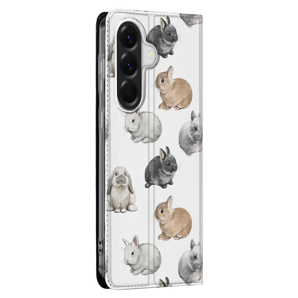 Samsung Galaxy A57 Book Cover Konijntjes bunny-print zijkant.
