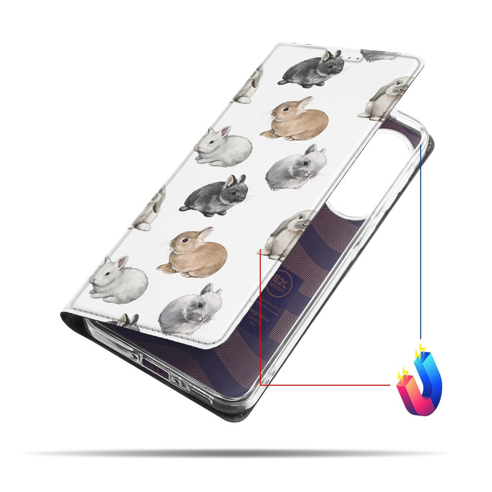 Samsung Galaxy A57 Book Cover Konijntjes bunny-print vooraanzicht.
