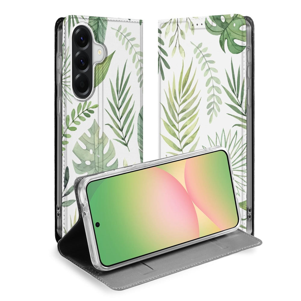 Samsung Galaxy A57 Bookcase Leaves vooraanzicht.