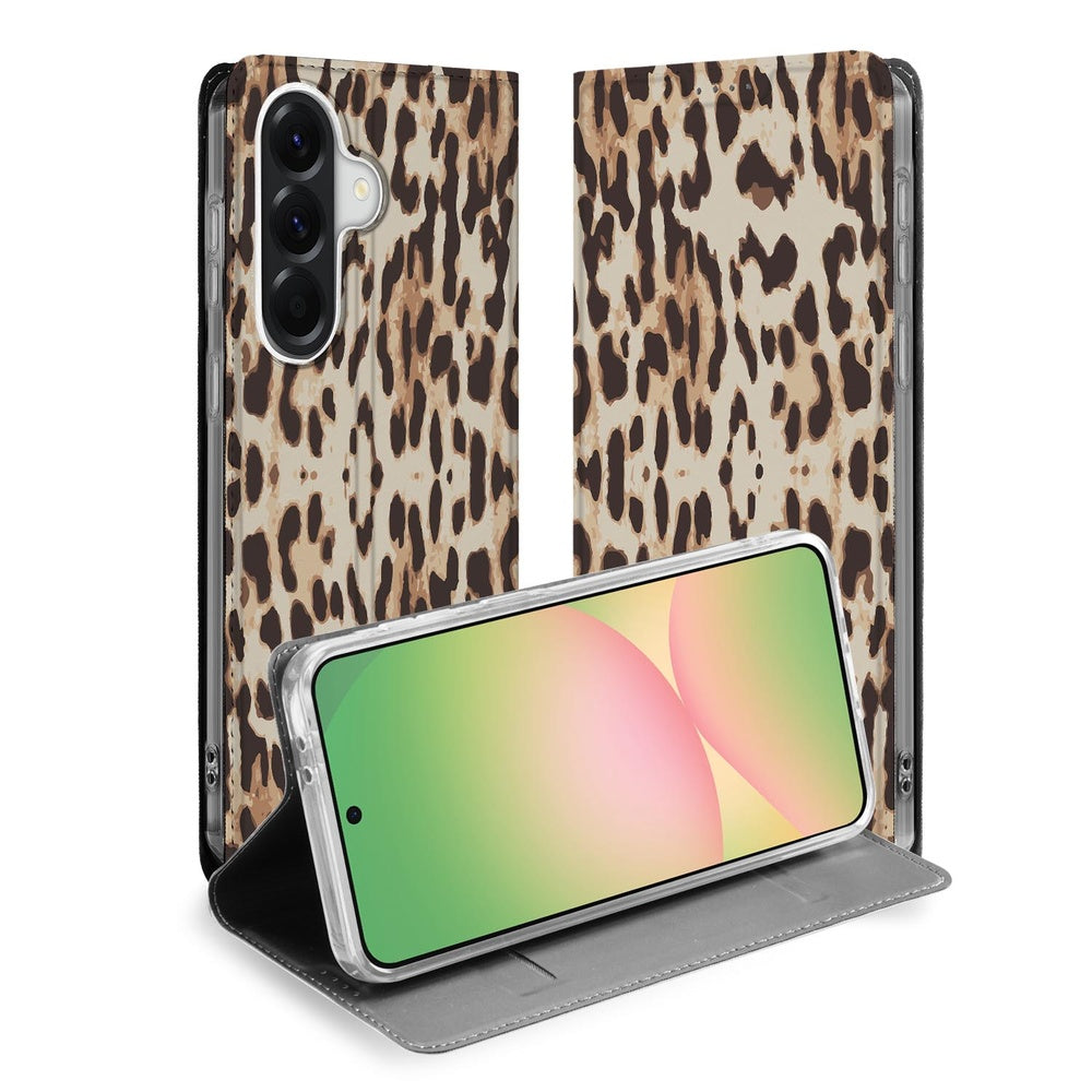Samsung Galaxy A57 Book Wallet Case Leopard Vooraanzicht.