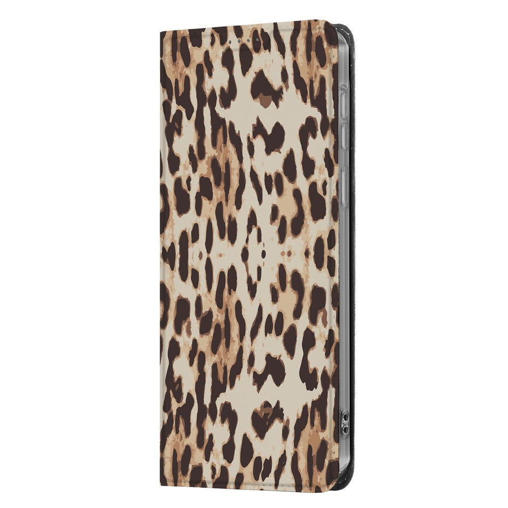 Samsung Galaxy A57 Book Wallet Case Leopard zijaanzicht met luipaardprint.