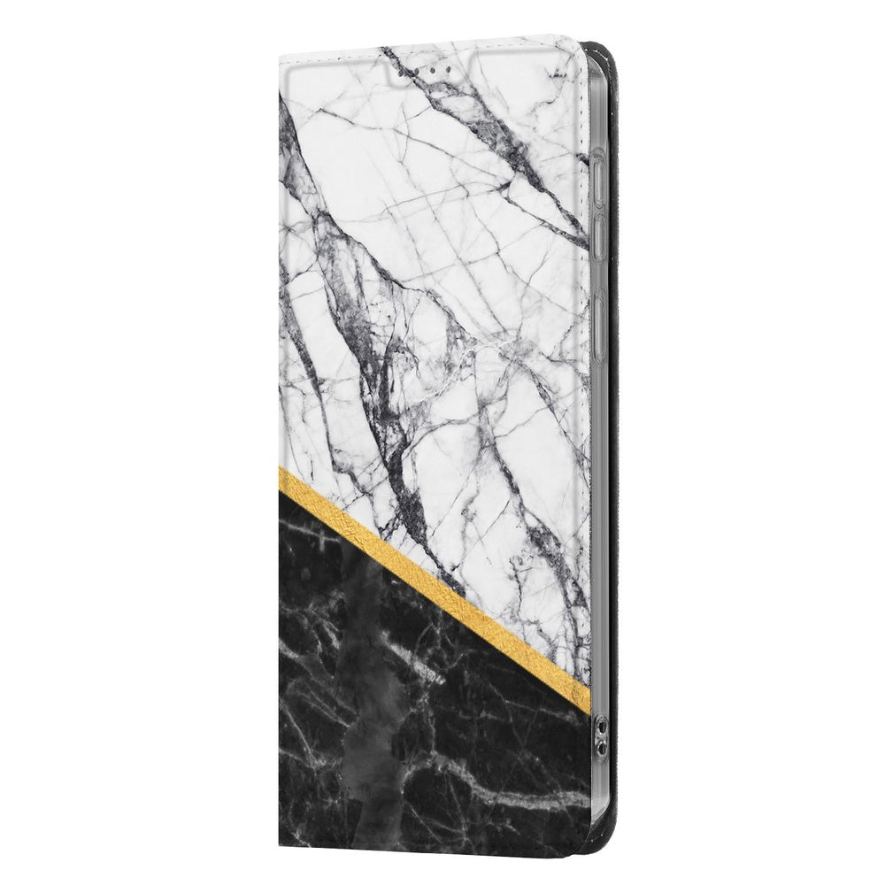 Samsung Galaxy A57 Book Cover Marble White Black Vooraanzicht.