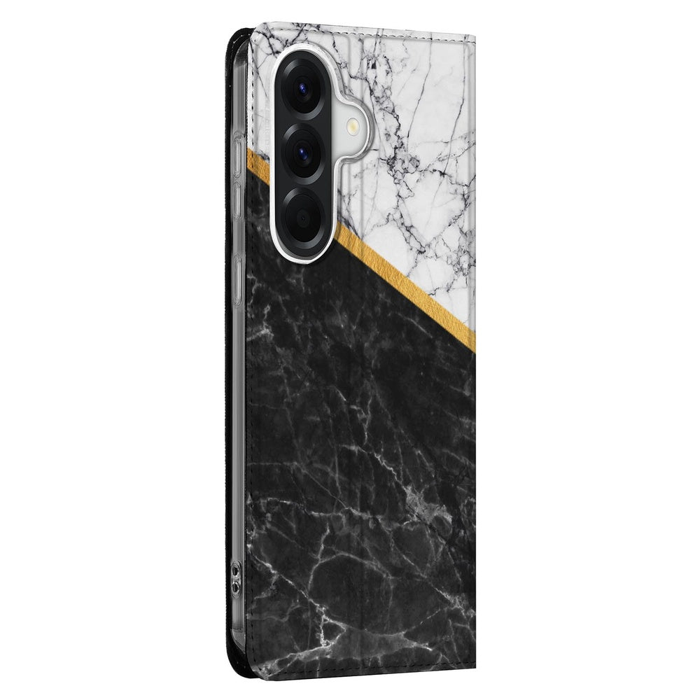 Samsung Galaxy A57 Book Cover Marble White Black Vooraanzicht.