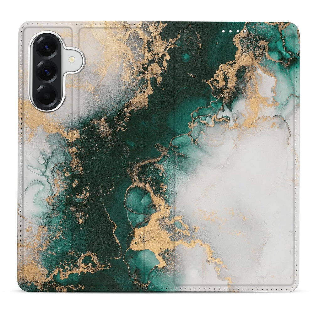 Samsung Galaxy A57 Book Cover Marmer Groen Standcase Vooraanzicht.