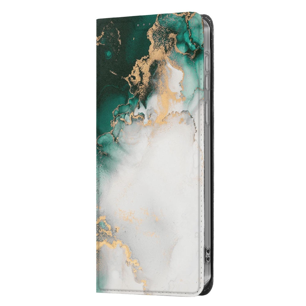 Samsung Galaxy A57 Book Cover Marmer Groen Vooraanzicht.