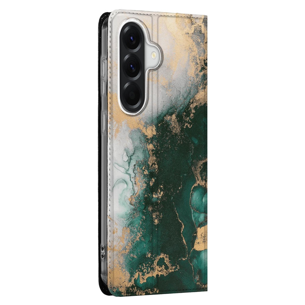 Samsung Galaxy A57 Book Cover Marmer Groen Standcase Vooraanzicht.