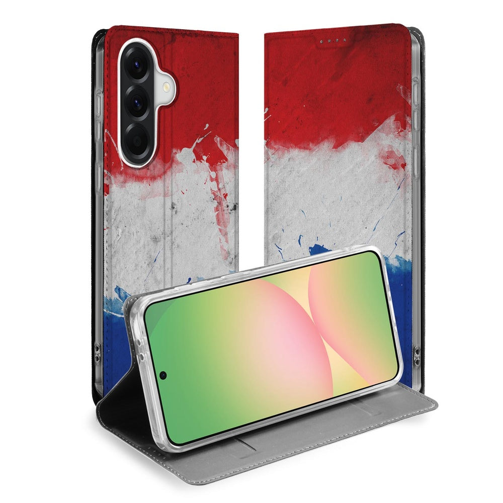 Samsung Galaxy A57 Book Wallet Case rood-wit-blauw voorkant.