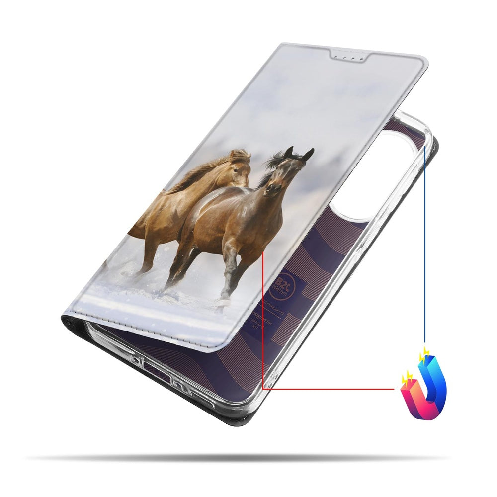Book Wallet Case Samsung Galaxy A57 Paarden Hoesje Paardenprint Vooraanzicht.