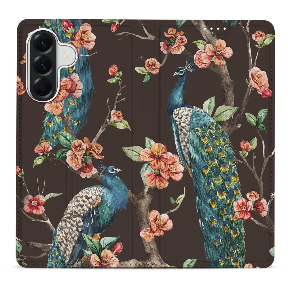 Samsung Galaxy A57 Bookcase Pauw met Bloemen Design Pauw Bloemen Vooraanzicht.