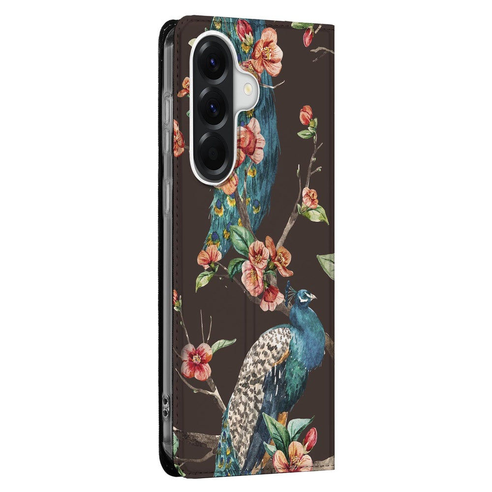 Samsung Galaxy A57 Bookcase Pauw met Bloemen vooraanzicht.