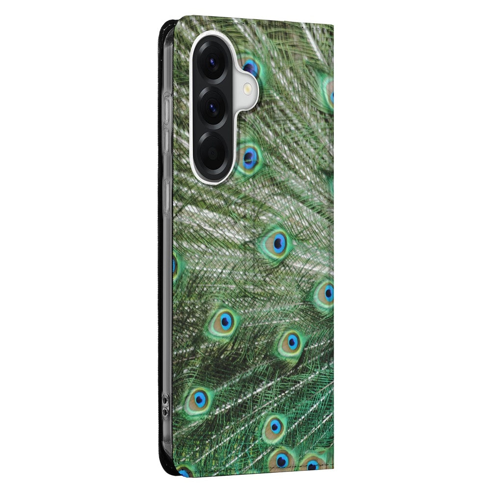 Samsung Galaxy A57 Book Cover Pauw veren design zijkant.