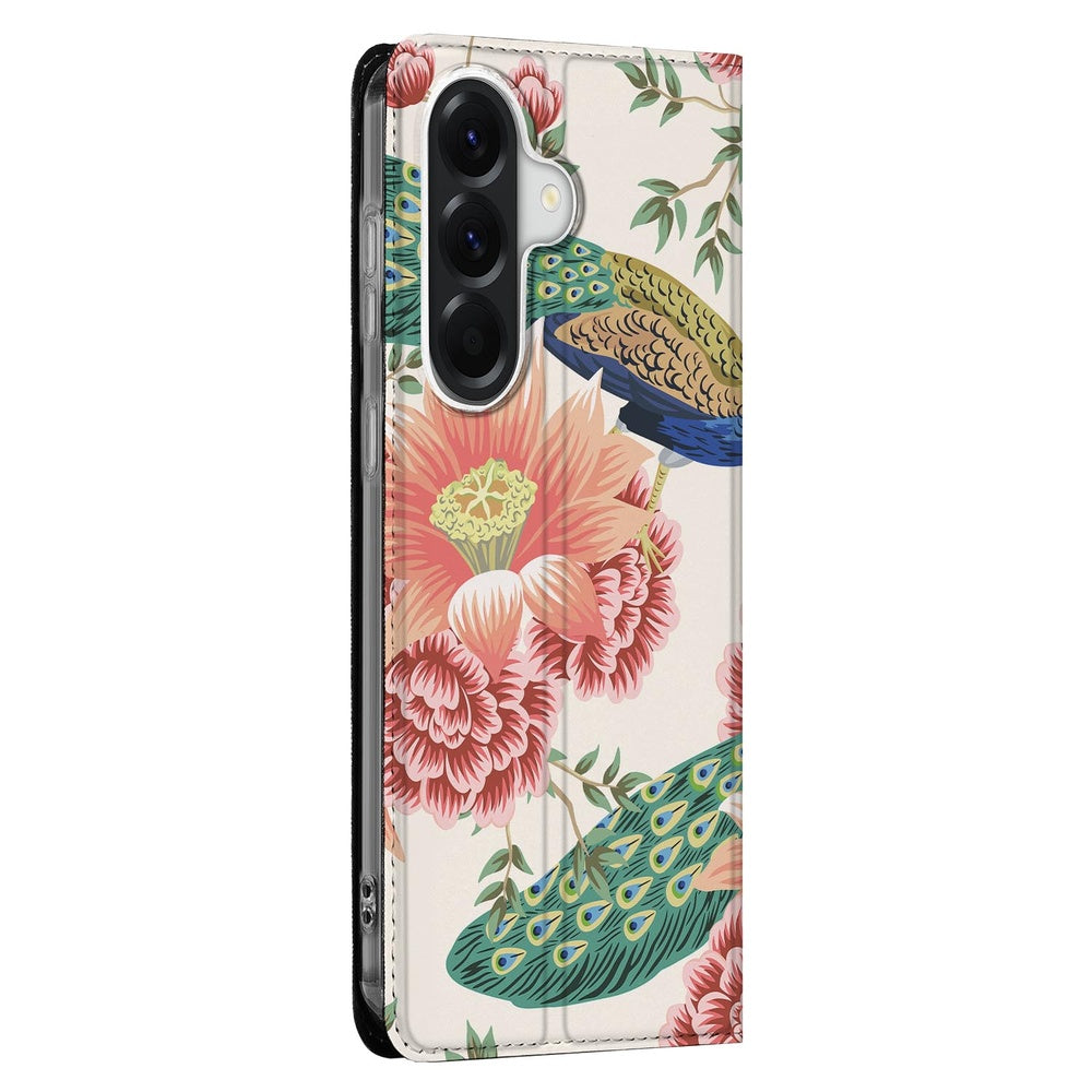 Samsung Galaxy A57 Book Cover Pink Peacock detailweergave.