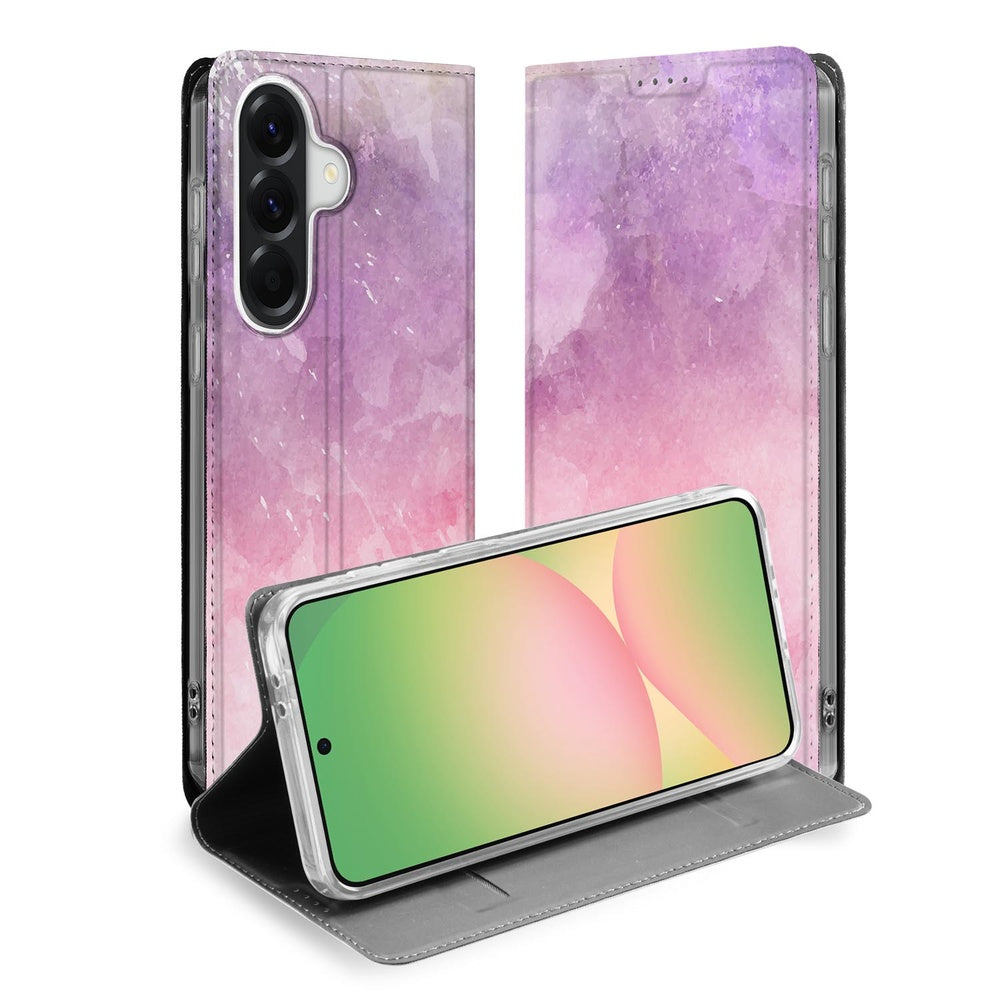 Samsung Galaxy A57 Book Wallet Case Pink Purple Paint Vooraanzicht.