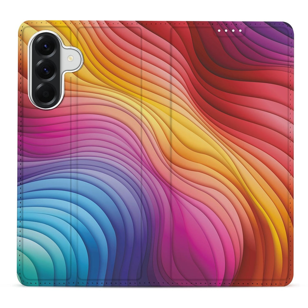 Samsung Galaxy A57 Bookcase Regenboog design kleurrijk vooraanzicht.