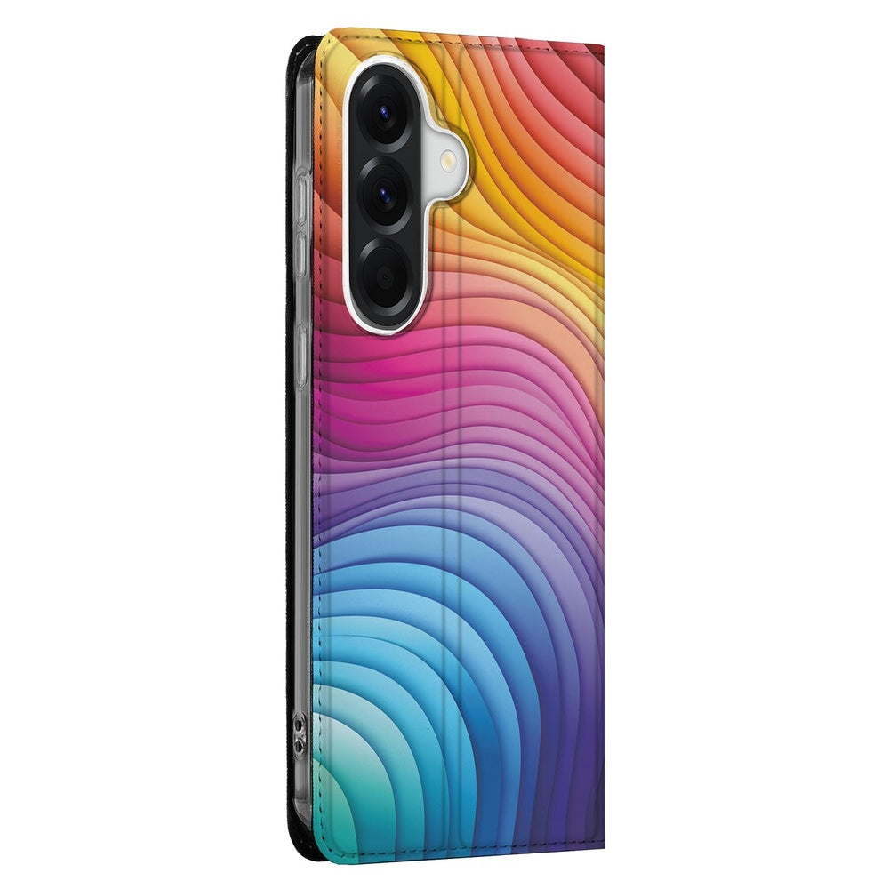 Samsung Galaxy A57 Bookcase Regenboog Standcase vooraanzicht.