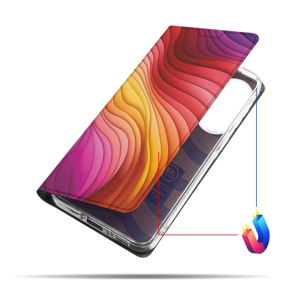 Samsung Galaxy A57 Bookcase Regenboog design voorkant detail. 