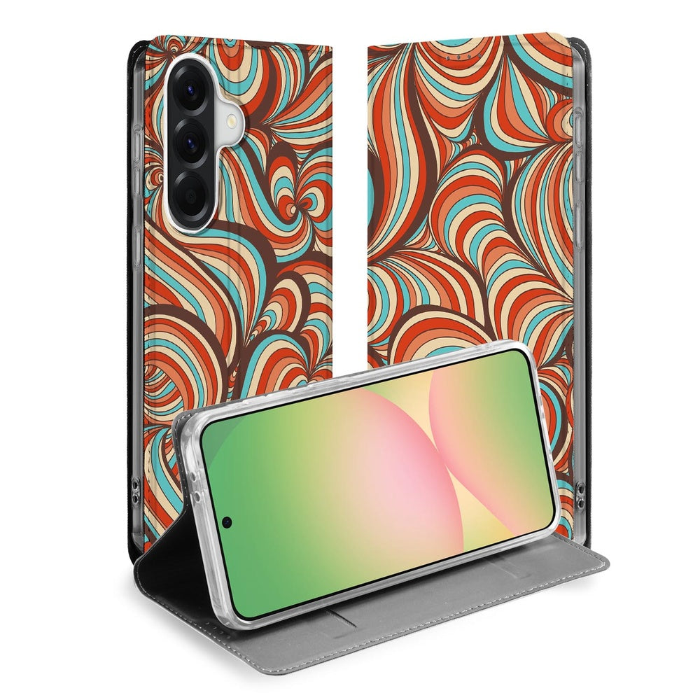 Samsung Galaxy A57 Telefoonhoesje Retro swirls detail aanzicht.