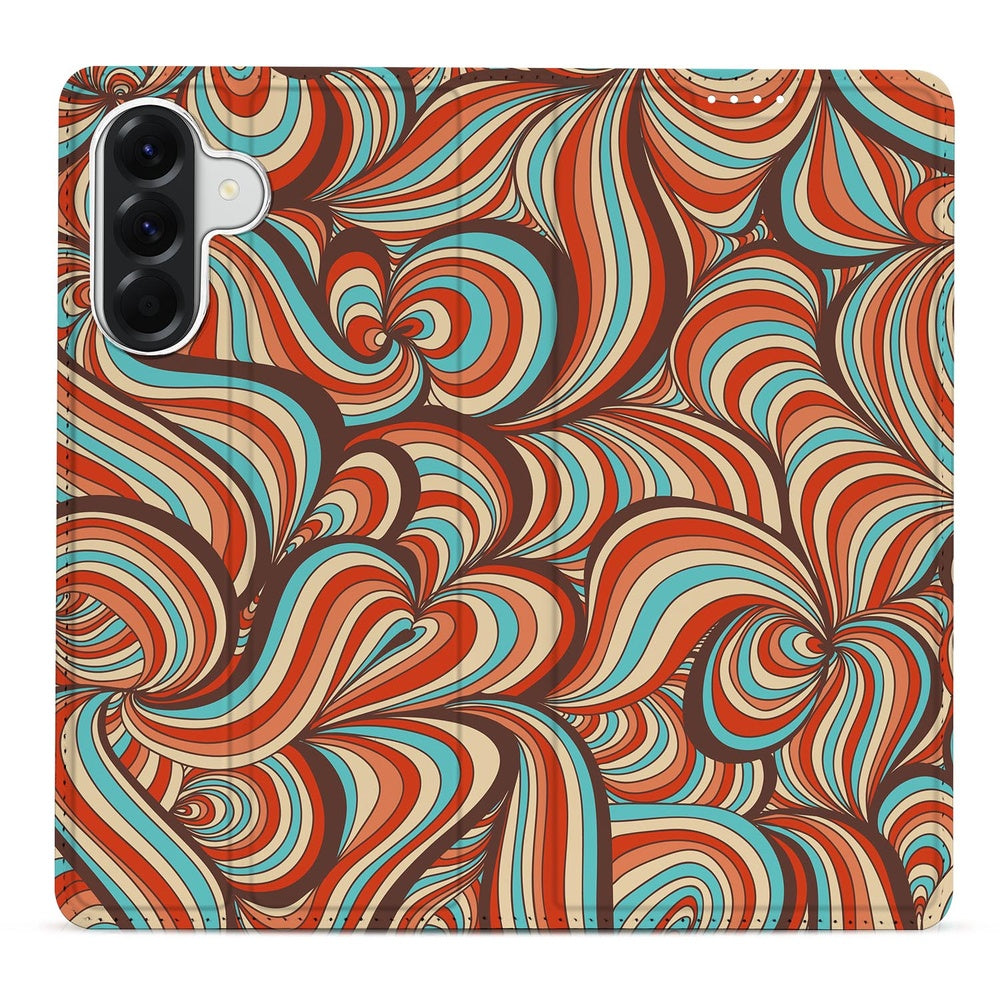 Samsung Galaxy A57 telefoonhoesje Retro swirls warm roestturquoise detail.
